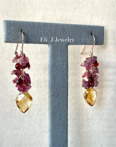 Autumn 1: Tourmaline, Citrine, Garnet 14kRGF Earrings
