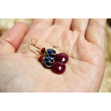 Load image into Gallery viewer, Ruby &amp; Lotus Cloisonne Beads 14kGF Earrings