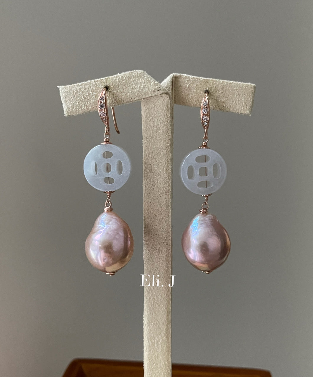 Lavender Jade & Pink Edison Pearls Rose Gold Earrings