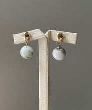 Load image into Gallery viewer, Jade Apples #4: Seaweed Green &amp; White Jade Round Stud Earrings