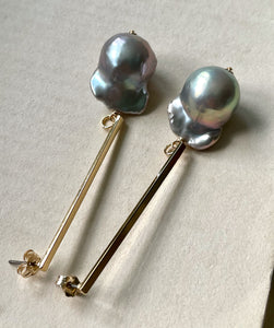 Silver Baroque Pearls on Long Goldplated Bars 14kGF