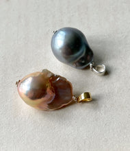 Load image into Gallery viewer, Silver &amp; Rainbow- Peach Baroque Pearl Pendants
