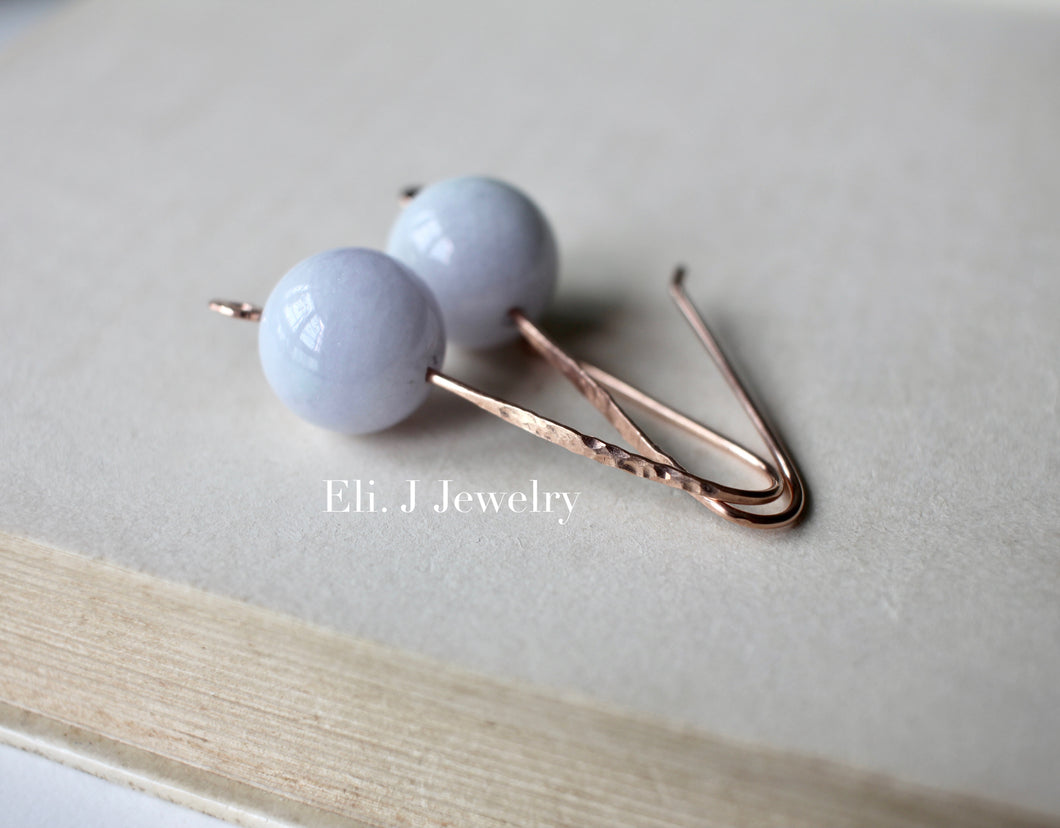 Type A Lavender Jade Balls on 14kRGF Handforged Earring Hooks