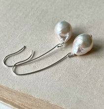 Load image into Gallery viewer, White Pearls on Long 925 Silver Hooks