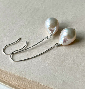 White Pearls on Long 925 Silver Hooks