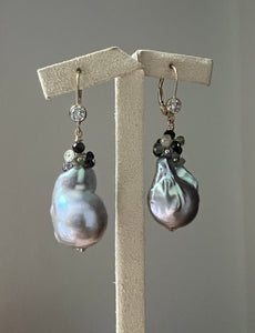 Silver Baroque Pearls, Spinel, Prehnite 14KGF Earrings