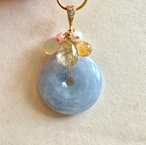 Grade A Lavender Jade Donut & Stones Pendant for C.