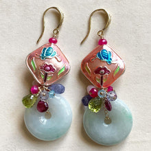Load image into Gallery viewer, Grade A Jade, Cloisonné &amp; Vibrant Gemstones 14k Gold Filled Earrings