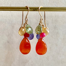 Load image into Gallery viewer, Vibrant Rainbow Carnelian Gold Filled Earrings