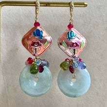 Load image into Gallery viewer, Grade A Jade, Cloisonné &amp; Vibrant Gemstones 14k Gold Filled Earrings