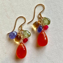 Load image into Gallery viewer, Vibrant Rainbow Carnelian Gold Filled Earrings