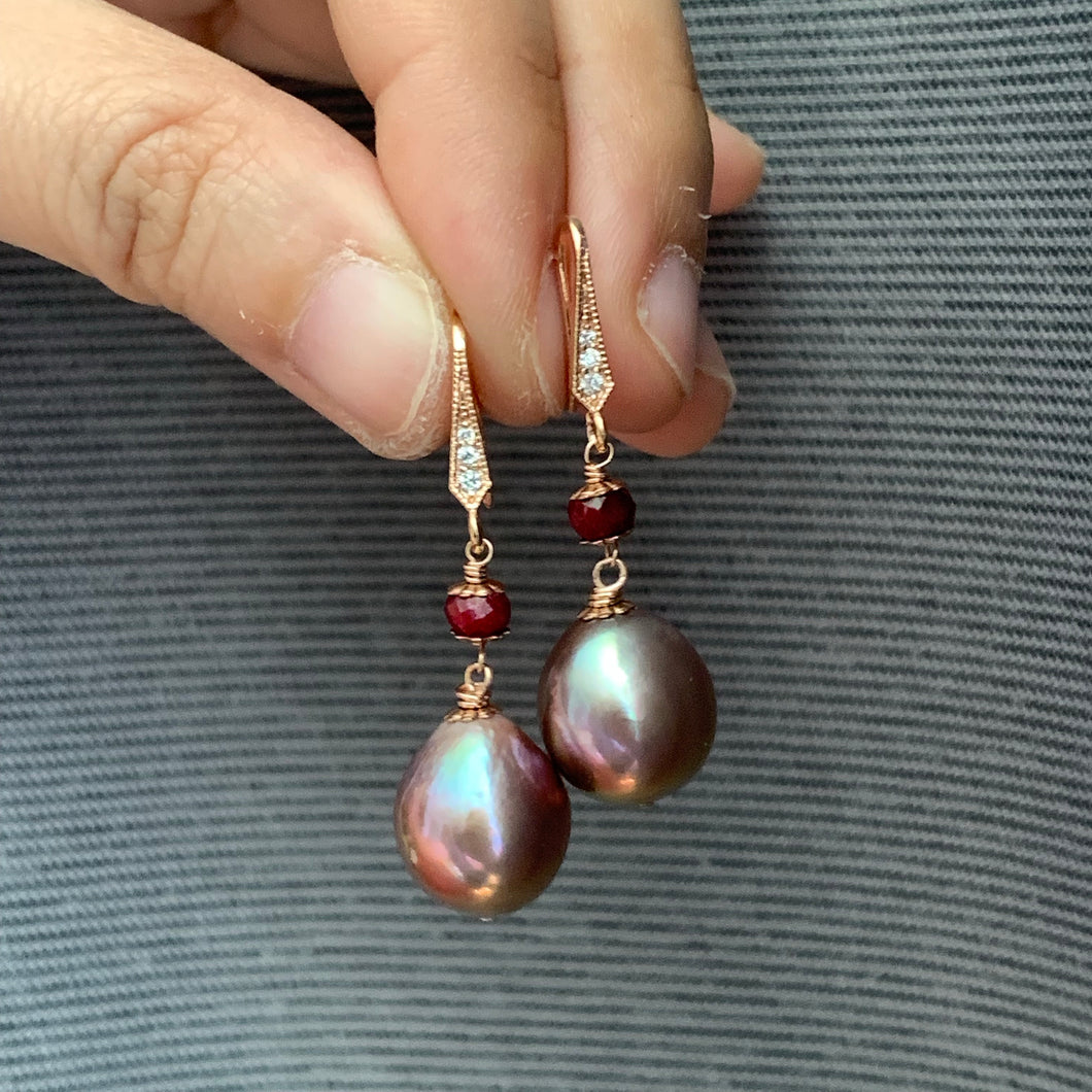 Pink Freshwater Pearls, Ruby on 14k Rose Gold Filled