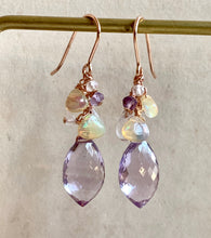 Load image into Gallery viewer, Pink Amethyst, Ethiopian Opals 14k Rose Gold Filled Earrings