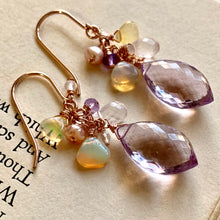Load image into Gallery viewer, Pink Amethyst, Ethiopian Opals 14k Rose Gold Filled Earrings