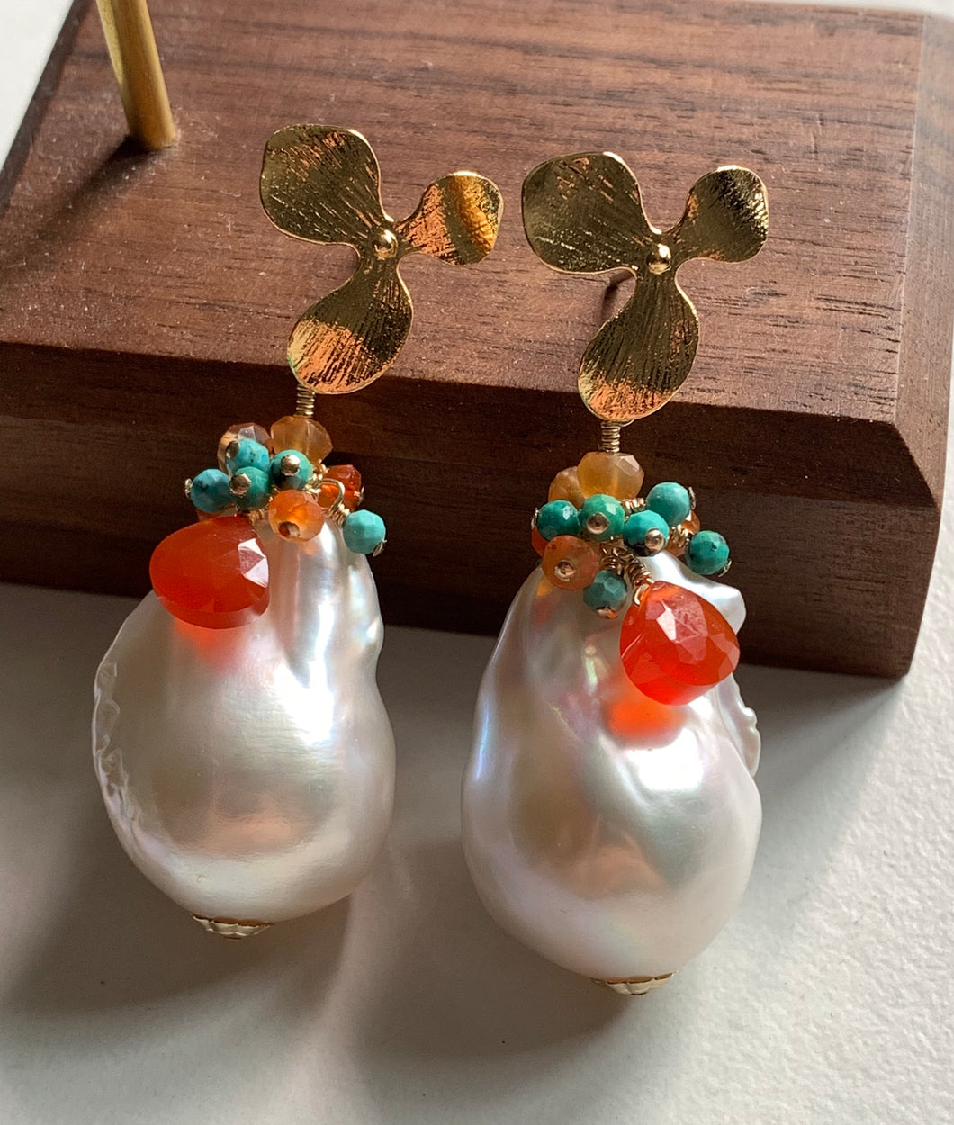 Caribbean- AAA Baroque Pearls Carnelian Turquoise on 14k Gold Filled