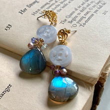 Load image into Gallery viewer, Carved Grade A Lavender Jade, Labradorite 14k Gold Filled