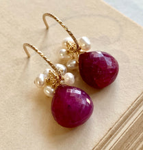 Load image into Gallery viewer, Rubies &amp; Pearls 14k Gold Filled Earrings