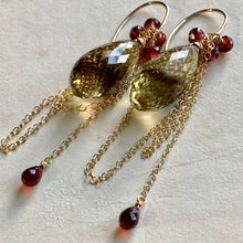Load image into Gallery viewer, Bi Lemon Quartz &amp; Garnet Gold Filled Earrings