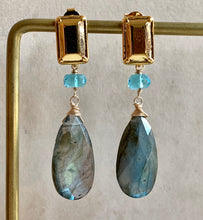 Load image into Gallery viewer, Sky Blue Topaz, Labradorite Deco Earrings