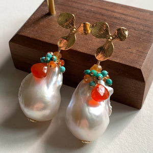 Caribbean- AAA Baroque Pearls Carnelian Turquoise on 14k Gold Filled