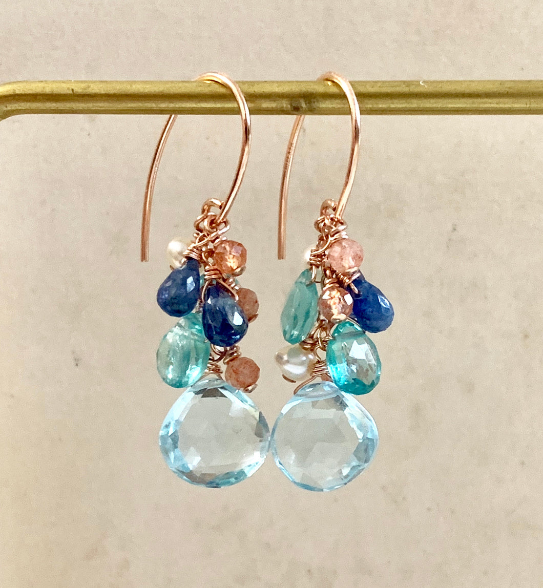 Sky Blue Topaz Sunstone 14k Rose Gold Filled Earrings