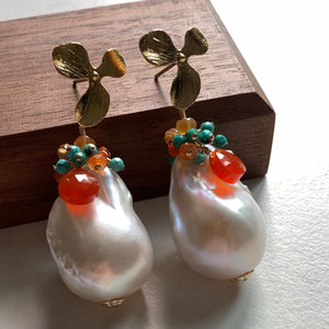 Caribbean- AAA Baroque Pearls Carnelian Turquoise on 14k Gold Filled