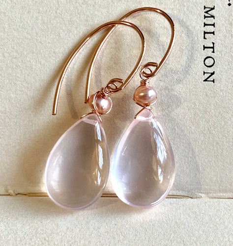 AAA Rose Quartz & Pearls 14k Rose Gold Filled Earrings