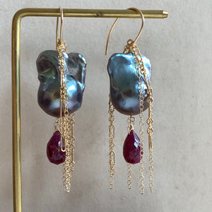 AAA Silver Baroque Pearls & Ruby on 14k Gold Filled
