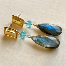 Load image into Gallery viewer, Sky Blue Topaz, Labradorite Deco Earrings