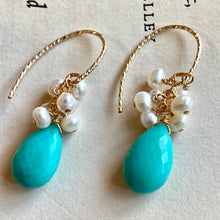 Load image into Gallery viewer, AAA Turquoise &amp; Pearls 14k Gold Filled Earrings