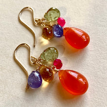 Load image into Gallery viewer, Vibrant Rainbow Carnelian Gold Filled Earrings