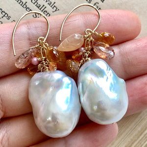 Sunrise AAA Baroque Pearls with Orange Gemstones