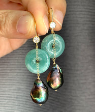 Load image into Gallery viewer, Grade A Dark Green Jade &amp; Baby Peacock Baroque Pearl Earrings