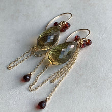 Load image into Gallery viewer, Bi Lemon Quartz &amp; Garnet Gold Filled Earrings