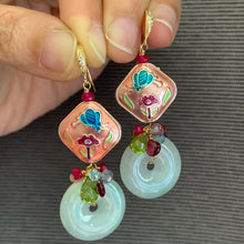 Load image into Gallery viewer, Grade A Jade, Cloisonné &amp; Vibrant Gemstones 14k Gold Filled Earrings